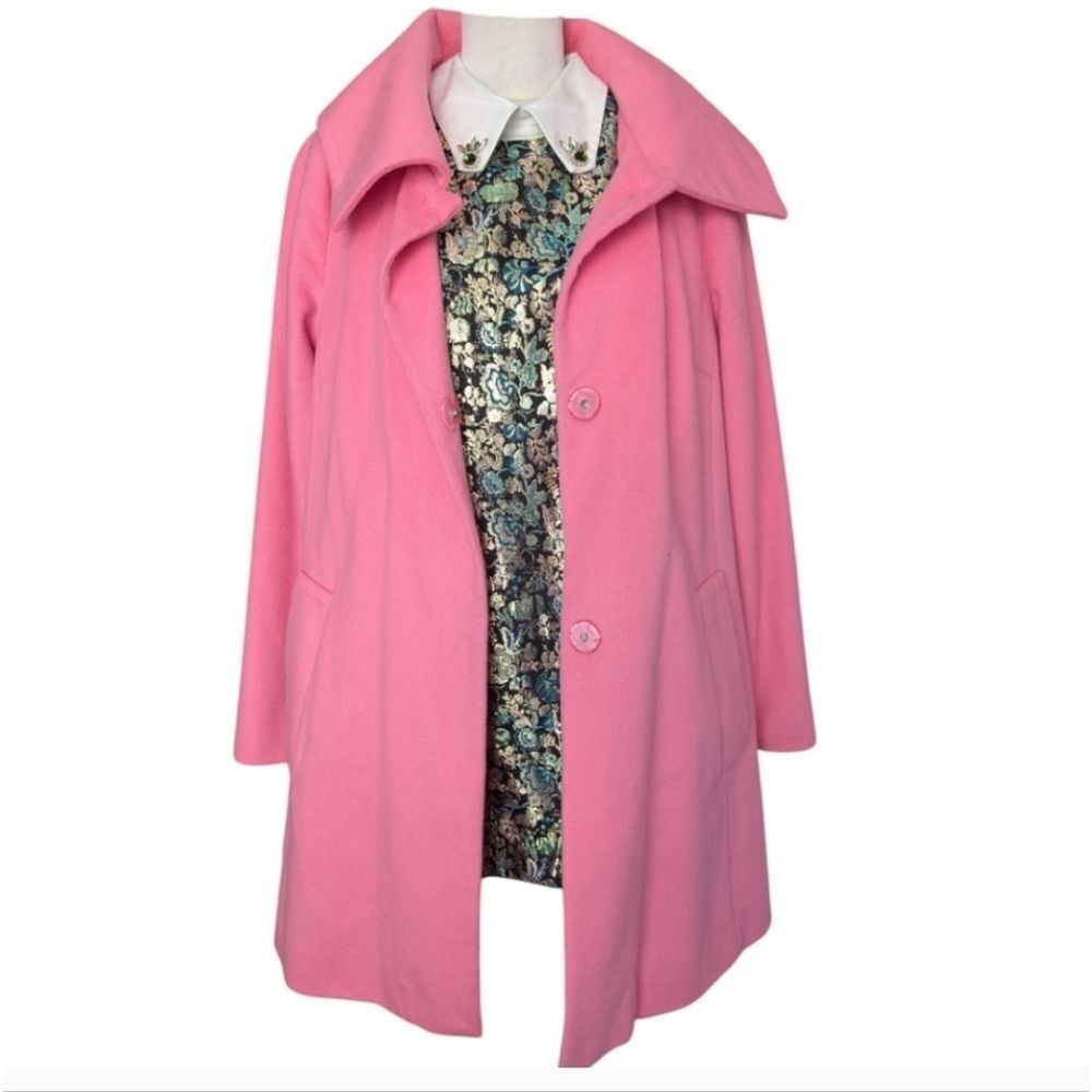 Pink Tartan Cotton Candy Pink Cashmere Wool Coat L - Picture 16 of 16
